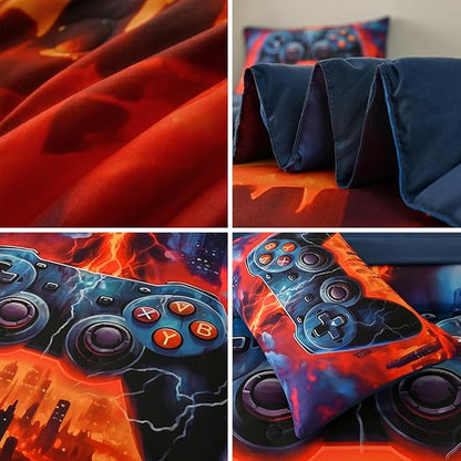 Game Console Full Comforter Set with Sheets, Microfiber 6 Pcs Bed in A Bag Full Size Gamer Bedding Set for Boys Kids Teens