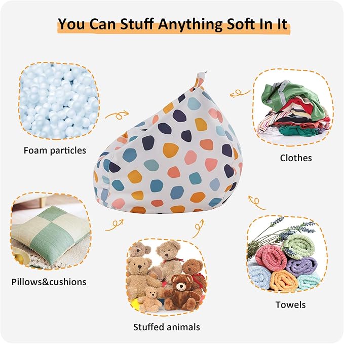 Nobildonna Stuffed Animal Storage Bean Bag Chair Cover Only for Kids Girls Toddler, Large Beanbag Chair without Filling for Organizing Children Soft Plush Toys