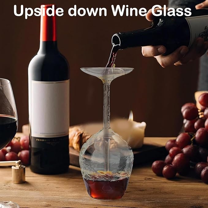 Upside down Wine Glass, Inverted Wine Glass - 400ml Funny Red Wine Glasses, Novelty Upside-Down Stemware for Cocktails, Juice & Parties, Modern Creative Glassware Gift (1PCS)