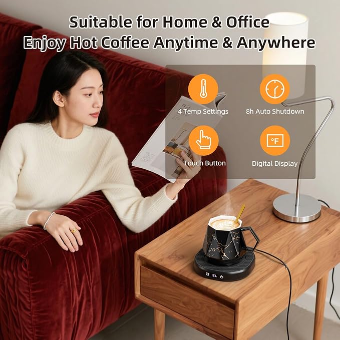 Coffee Mug Warmer Set Electric Heated Beverage Tea Cup Warmer for Desk | Awesome Mug Warmer Set Coffee Accessories, 4 Temperature Control, 8 Hours Auto Shut Off, Office Men Christmas Birthday Gift