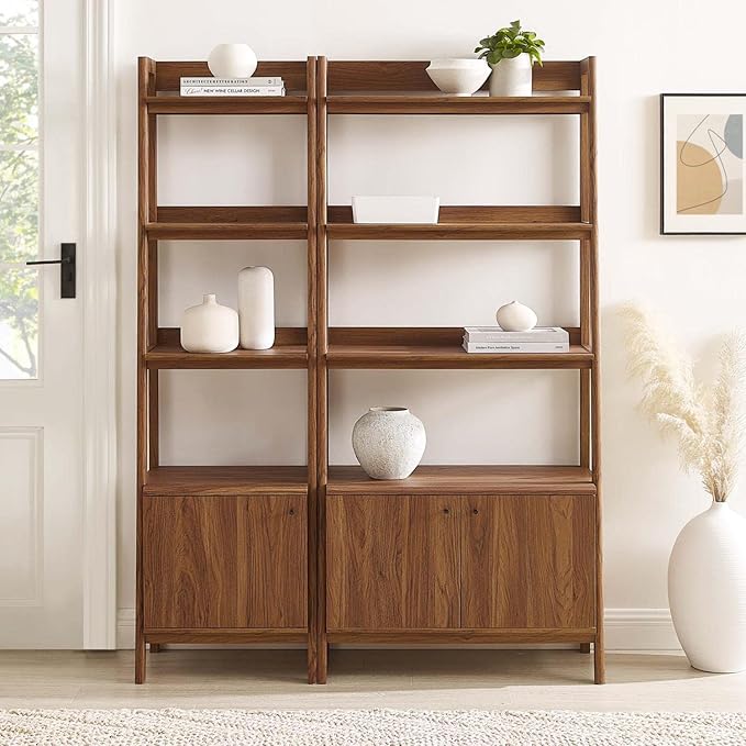 Modway Bookshelf Display Cases in Walnut - Set of 2