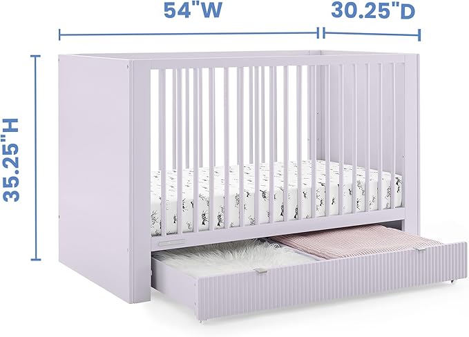 Delta Children Cassie 4-in-1 Convertible Crib with Underdrawer, Lilac + Simmons Kids Silver Nights Dual Sided 2-Stage Baby Crib Mattress (Bundle)