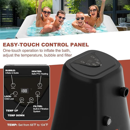 LILYPELLE 2-4 Person Inflatable Hot Tub, Large Square Portable Hot Tub with 120 Bubble Jets, Outdoor Spa Set Included Heater Pump, Filter and Spa Cover, 60" X 60" X 25"