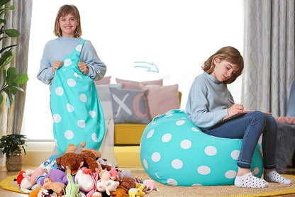 Aubliss Stuffed Animal Bean Bag Storage Chair, Beanbag Covers Only for Organizing Plush Toys, Turns into Bean Bag Seat for Kids When Filled, X-Large 48"-Canvas Dot Light aqua