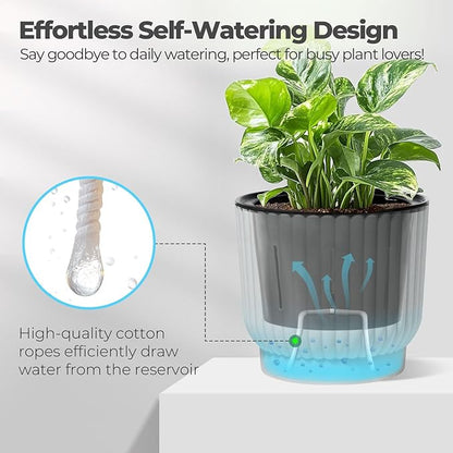 T4U 6 Inch Self Watering Pots for Indoor Plants, 6 Pack Plant Pots, Self Watering Planter for Indoor Plants, Durable Plastic Pots, Flower, Succulents (6 Pack, 6", White)