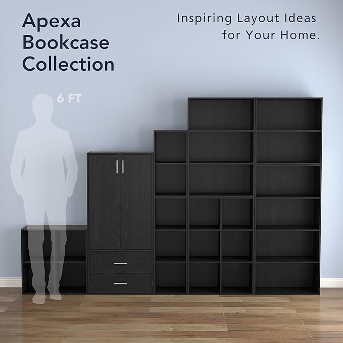 Apexa 3 Cube Storage Organizer Shelves, Stackable Wood Bookcase Fits Cubby Bins for Organization, Dorm Teen Room Decor & Home Office, Black