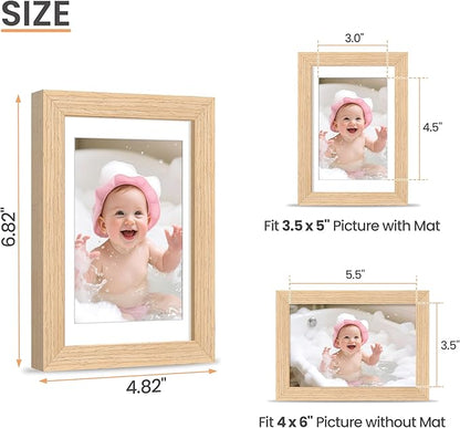 upsimples 4x6 Picture Frame, Natural Solid Wooden Picture Frames, Display 3.5x5 with Mat or 4 x 6 Without Mat, Wall or Tabletop, 1 Pack, Natural