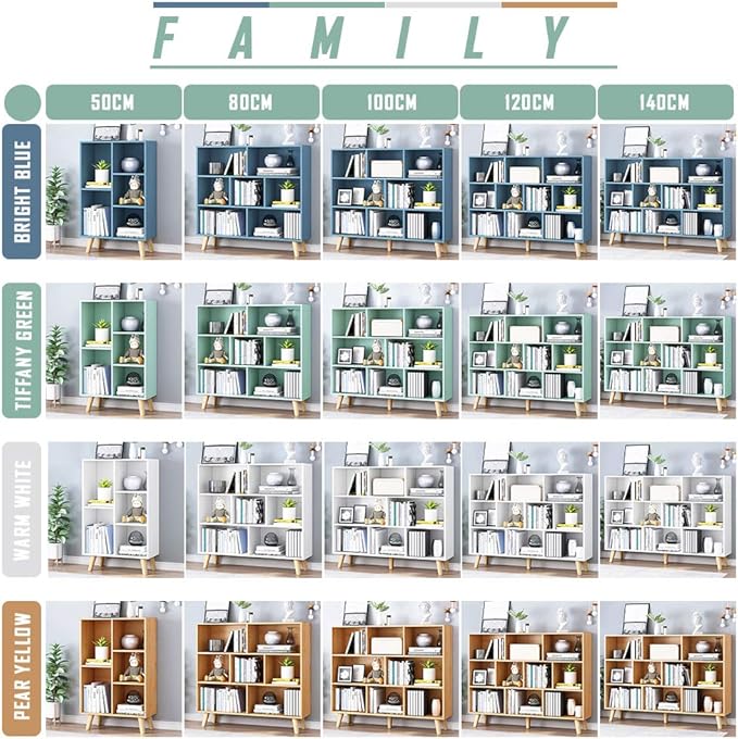 IOTXY Wooden Open Shelf Bookcase - 3-Tier Floor Standing Display Cabinet Rack with Legs, 5 Cubes Bookshelf, Bright Blue