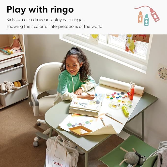 SIDIZ ringo Kids Desk Chair : Ergonomic Kids Chair with Footrest, 4-Step Growing Function, Adjustable Seat Height, Sit-Locking Casters, Swivel Type Kids Chair (Mint Green Chair)
