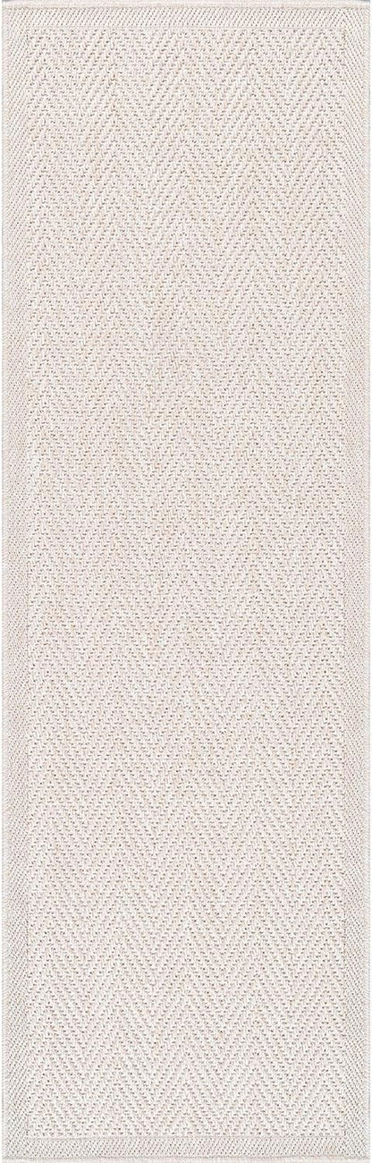 CAMILSON Indoor and Outdoor Runner Rug Off-White Herringbone Seagrass Boho Design Easy-Cleaning Non Shedding Fiber Living Room Bedroom Garden Patio and Kitchen Washable Outside Carpet Alfombras (2x7)