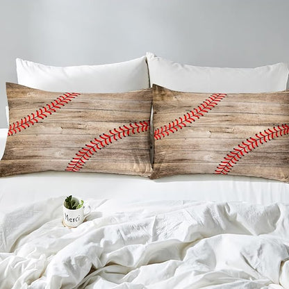 Erosebridal Baseball Bedding Set for Kids Boys Teens Full,Sports Games Comforter Set Retro Rustic Wooden Board Quilt Duvet Sets American Baseball Country Down Comforter with 2 Pillow Cases