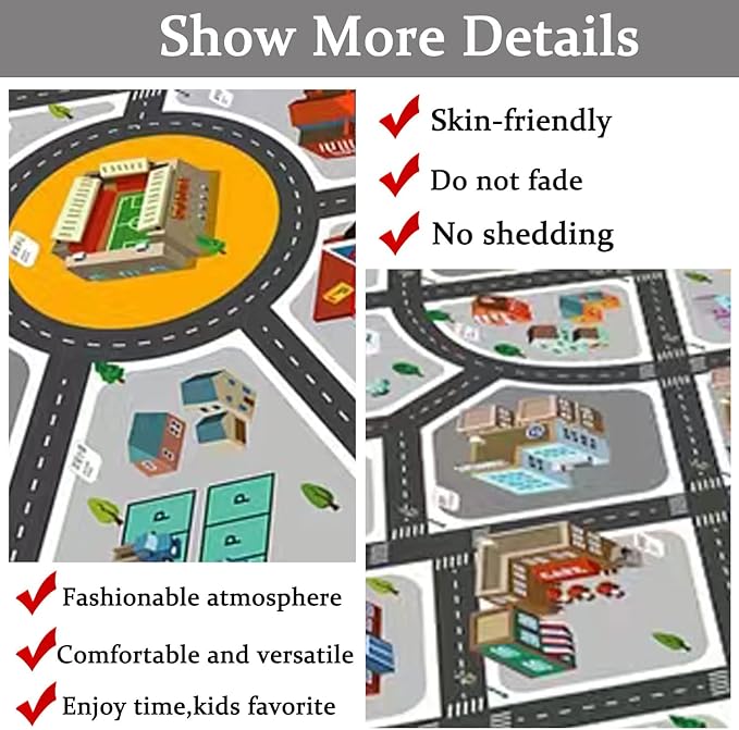 Kids Rug Play Mat Great for Playing with Cars and Toys,Educational Kid Road and Traffic City Life Carpet,Children Baby Fun Throw Rug for Bedroom Play Room,79X118Inch/200X300CM