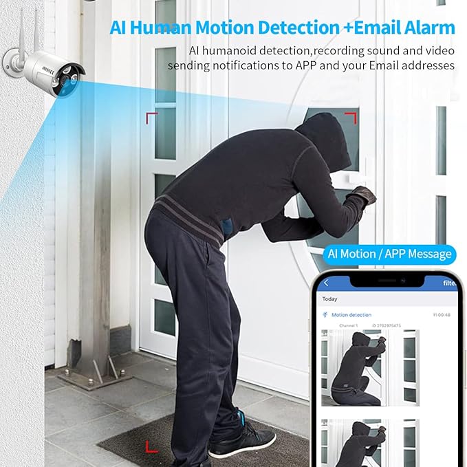 (Dual Antennas for WiFi Enhanced & 60 Days Storage) AI Human Detected 2K 3.0MP Wireless Security Camera System,OOSSXX 10 Channel NVR HD Outdoor Home Surveillance WiFi Cameras Systems