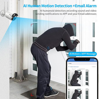 (All-in-One Monitor) 2-Antennas Enchance Outdoor Security Camera System Wireless with Monitor WiFi Home Surveillance System 3.0MP Video Surveillance