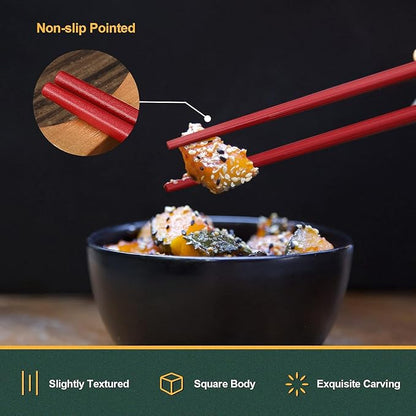 Hiware 10-Pair Reusable Fiberglass Chopsticks, Non-Slip Chop Sticks Set Japanese Style, Dishwasher Safe, Colorful, 9.5-Inch