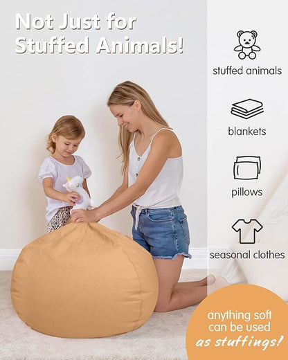 Aubliss Stuffed Animal Bean Bag Storage Chair (Solid Khaki, Medium (32''))
