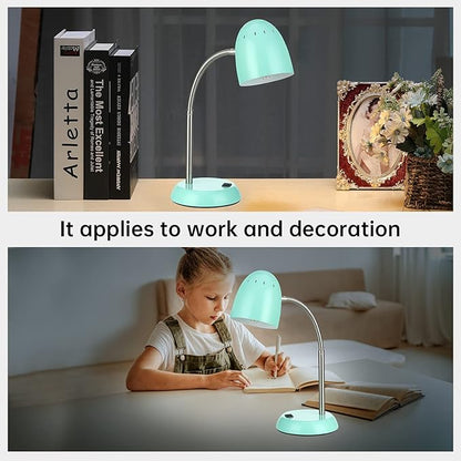 Eye-Caring Table Lamp of Simple Designs Home E26 Led Screw Basic Metal Desk Lamp with Flexible Gooseneck Hose Neck Study Lamp for Bedroom Office Living Room Convenient On/Off Switch(Green)