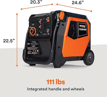 Generac 5,200-Watt Dual-Fuel Portable Inverter Generator - Gas and Propane Compatible - Quiet Operation - Clean, Stable Power - CA Compliant - Great for Home Backup, Camping, and RV Use