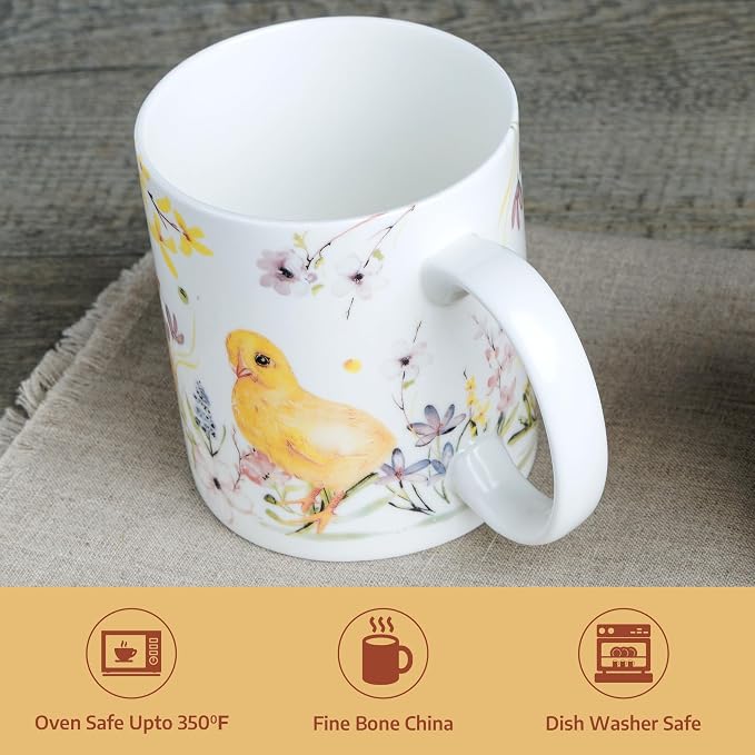 Maison d' Hermine Coffee Mug with Handles Tea Cups (15 Ounce, Pack of 1) | Fine Bone China Coffee Mugs for Hot Beverages Cappuccino Latte Home Restaurant Hotel Spring Summer -Easter Zest - Chicks