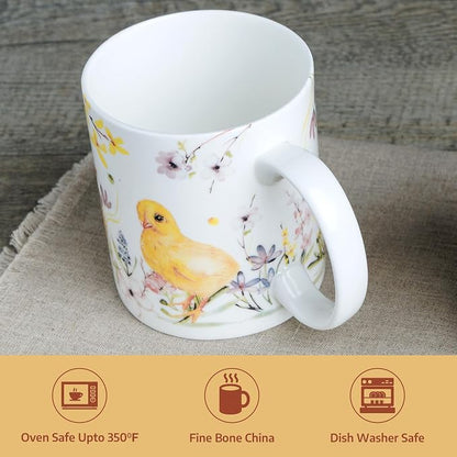 Maison d' Hermine Coffee Mug with Handles Tea Cups (15 Ounce, Pack of 1) | Fine Bone China Coffee Mugs for Hot Beverages Cappuccino Latte Home Restaurant Hotel Spring Summer -Easter Zest - Chicks