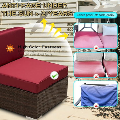ClawsCover 9Pack Outdoor Seat and Back Cushions Replacement Covers Fit for 5 Pieces 4-Seater Wicker Rattan Patio Conversation Set Sectional Couch Furniture,Burgundy-Include Cover Only (Large)
