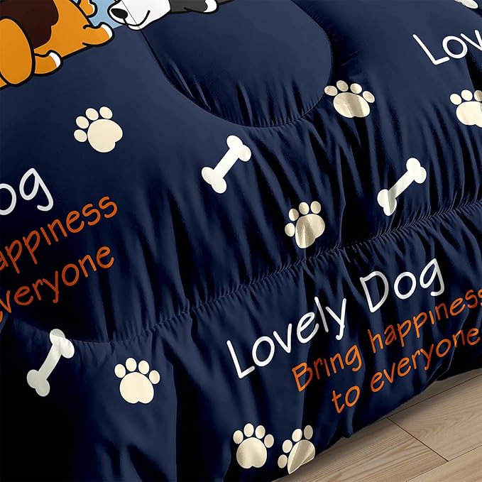 2Pcs Cartoon Dog Comforter Set Twin Comforter Set for Boys Lovely Puppy Patterns Bedding Set Fun Animal Lover Comforter Lovely Dog Paw Bones Quilt with 1 Pillowcase, Twin Size