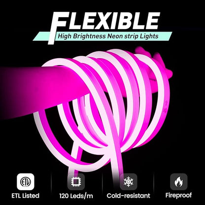 GZBtech Flexible LED Neon Rope Lights 66FT,AC 110-120V Waterproof Strip Light, 120 LEDs/M Cuttable Connectable Neon Lighting for Indoor Outdoor Home Decor/Commercial Building Use-Pink 20M