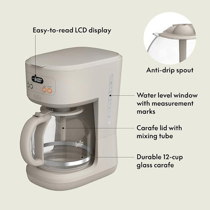 BREW 12-Cup Programmable Coffee Maker with No-Drip Glass Carafe, Oatmilk
