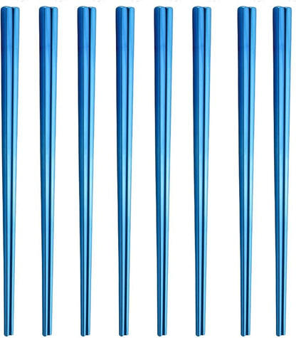 Stainless Steel Chopsticks,Reusable ,Dishwasher Safe , Easy to Use（8 PCS,blue）