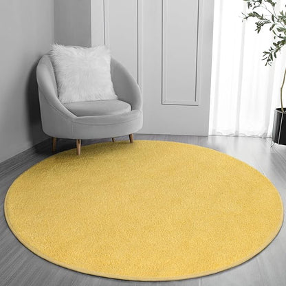 Round Area Rugs for Bedroom Living Room, 4x4 Yellow Super Soft Comfy Thickened Memory-Foam Indoor Circle Carpets, Modern Aesthetic Minimalist Carpet for Boys Girls Adults Nursery Home Décor