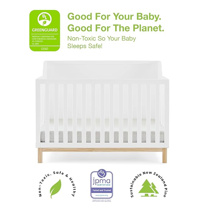 babyGap by Delta Children Oxford 6-in-1 Convertible Crib TrueSleep 2-Stage Deluxe Crib and Toddler Mattress (Bundle)