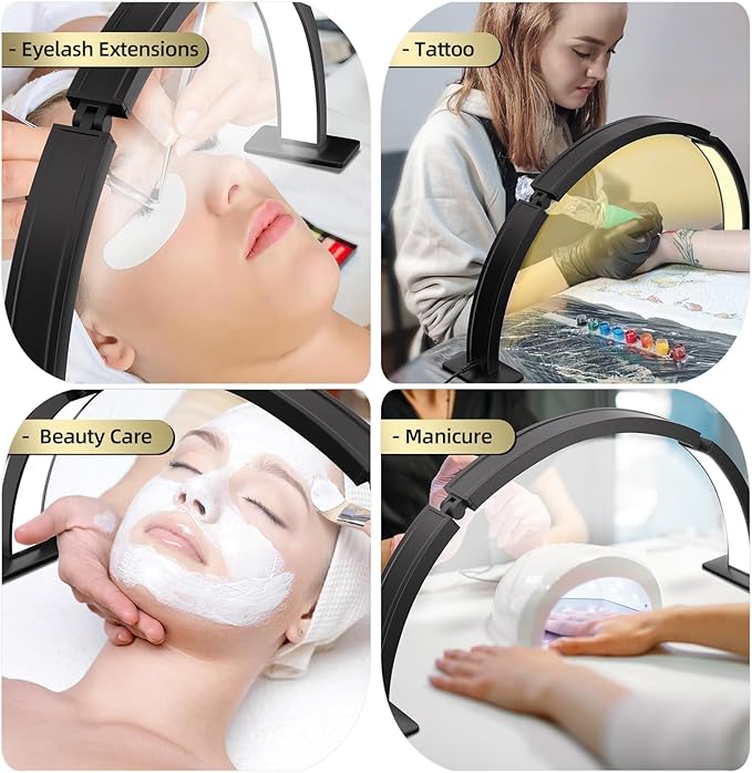 TwoWin Half Moon Light for Nail Desk, 29.5'' Foldable Half Moon Nail Tech Desk Lamp for Nails, Tattoo, Eyelash Extensions, Beauty, Arch Light for Nail Techs, Led Lash Light Nail Tech Lamp
