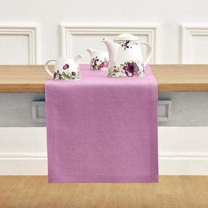 Solino Home Linen Violet Table Runner 48 Inches - 100% Pure Linen Farmhouse Short Table Runner 14 x 48 Inch Ideal for Dresser and Coffee Tables - Halloween - Fete