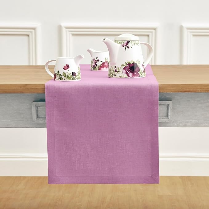 Solino Home Linen Violet Table Runner 108 Inches Long - 100% Pure Linen 14 x 108 Inch Table Runner for Dining, Halloween - Fete