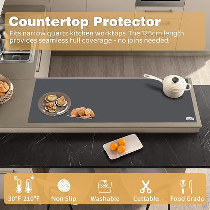 49.2" x 15.7" Large Silicone Mat for Kitchen Counter Protector, Cuttable | Silicon Countertop Protector Mat Heat Resistant Mats for Countertop, Cut to Fit Placemat Ship Roll by Foepoge, Dark Grey