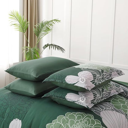 Yiran 7 Pieces King Size Comforter Set,Dark Green Floral Bed in a Bag Comforter and Sheet Set, Soft Microfiber Lightweight Bedding Set for All Season 103"×90"