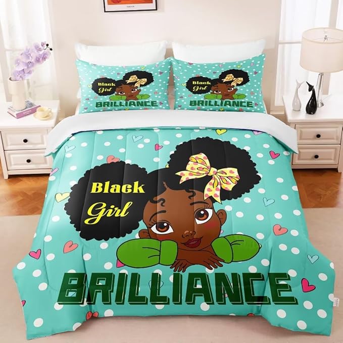 Black Girl Comforter Set Twin for Kids Teens Youth,Black Girl Magic Bedding Set,African American Girl Inspirational Quotes Comforter Set,Black Princess Bed Bedroom Set