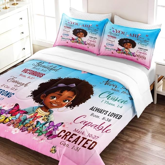 Black Girl Comforter Set Twin for Kids Teens,God Says You are Comforter Set for Black Women,Black Girl Magic Bedding Set,African American Girl Bed Bedroom Set