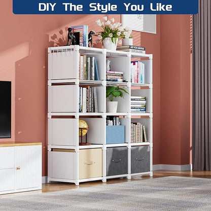 Mavivegue Bookshelf,15 Cube Storage Organizer,Book Shelf Organizer,Tall Bookcase Shelf,Book Cases/Shelves,Cubbies Closet Storage Organizer Shelves for Bedroom,Living Room,Home,Office-White