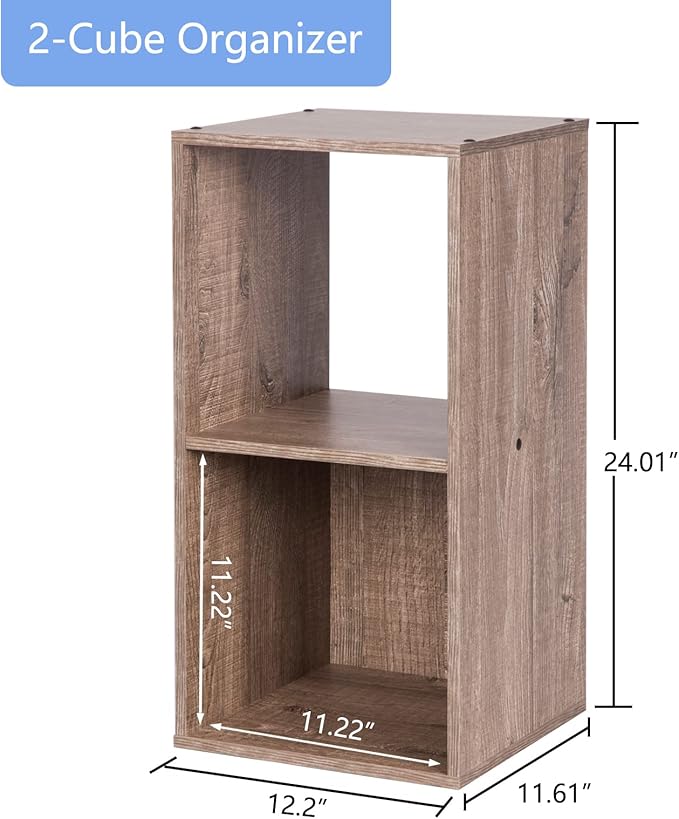 PACHIRA US 2 Cube Storage Organizer, Open and Enclosed MDF Cubical, Wooden Stackable Bookshelf, Modern Bookcase, Rustic Brown Oak