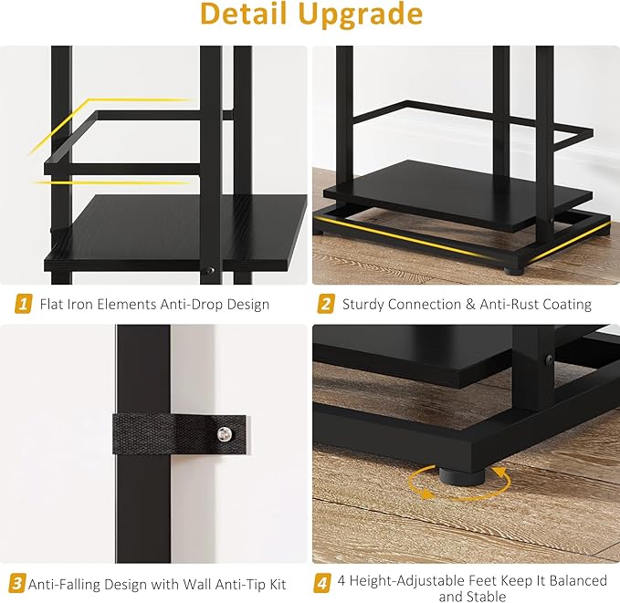 Bookshelf 5-Tier Bookshelf: Tall Corner Bookcase Industrial Narrow Book Shelves Vintage Wood Bookshelf Storage Organizer Display Book Rack for Living Room Bedroom Office Home (Black)