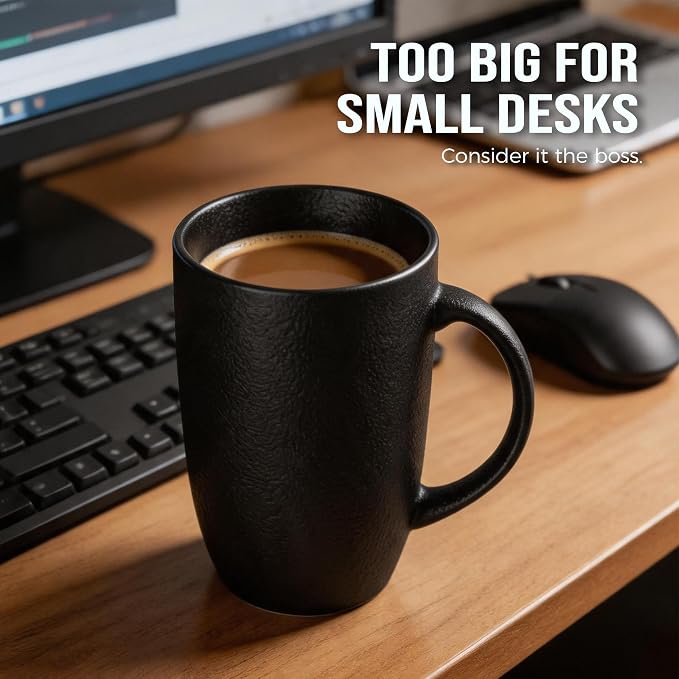 22oz Oversized Heavyweight Ceramic Coffee Mug, Large (Black) | 22oz Extra Large, Oversized Heavyweight Ceramic, Reactive Glaze, Microwave & Dishwasher Safe, Prop 65 Compliant, Gift Box