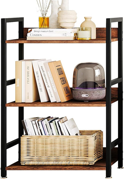 Small Bookshelf for Small Spaces, 3 Tier Small Book Shelf Organizer, Narrow Bookcase for Small Spaces, Small Bookcase for Bedroom, Living Room, Home, Office, 120 lbs Weight Capacity (Brown)
