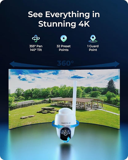 REOLINK 4K LTE Cellular Security Camera Wireless Outdoor, No WiFi, 3G/4G LTE, Solar Powered, SIM Card+32GB SD Card Included, Color Night Vision, Local/Cloud Storage, Go PT Ultra+SP, Updated Version