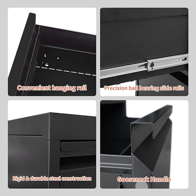 3 Drawer File Cabinet,Metal Filing Cabinets for Home Office, Black Vertical File Cabinet with Lock,Heavy Duty Metal Storage Cabinet for A4/Letter/Legal Size Files,Assembly Required