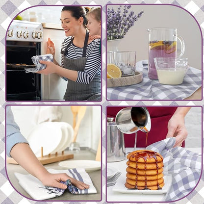 Boyiee 6 Set Lavender Kitchen Towels Purple Floral Dishcloth | Rustic Absorbent Purple Tea Hand Towels, 24 x 16 Inches Lavender Lover Gifts for Farmhouse Kitchen Bathroom Accessories Decor