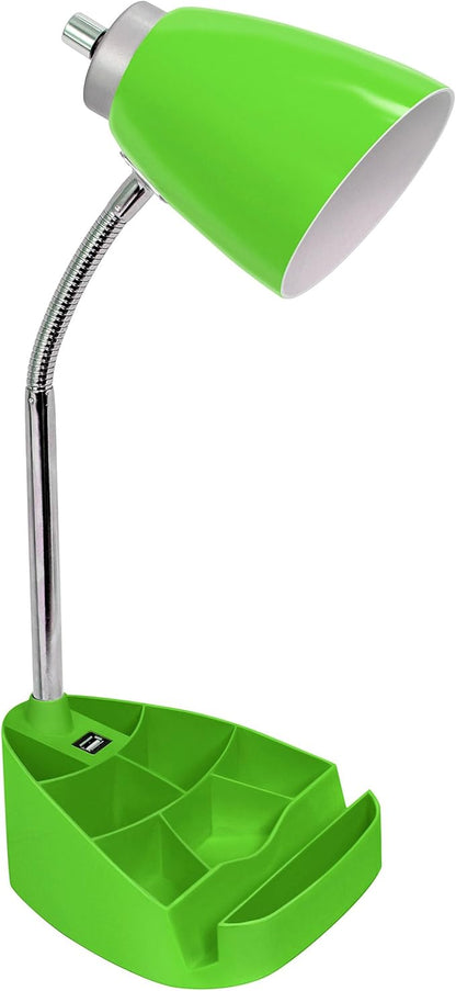 Simple Designs LD1056-GRN Gooseneck Organizer Desk Lamp with iPad/Tablet Stand or Book Holder and USB Port, Green