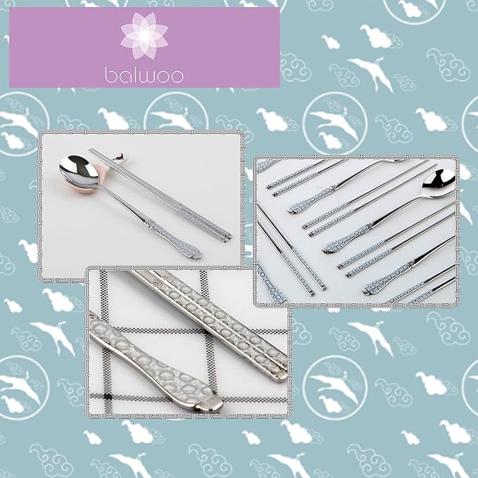 Chopsticks [Made in Korea][5 Sets] 430 Premium Stainless Steel Chopsticks, Mukbang Kitchen Utensil, Cutlery Silverware Stainless Tableware (Goryeo Celadon White)