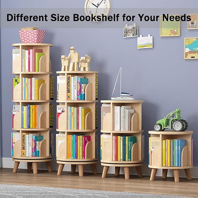 Gdrasuya10 3 Tier Rotating Bookshelf with Legs, Revolving Bookcase Standing Small Bookshelf Storage Wood Bookcase 360 Display Book Shelf Easy Assemble for Bedroom Study Room