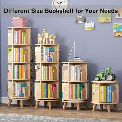 Gdrasuya10 3 Tier Rotating Bookshelf with Legs, Revolving Bookcase Standing Small Bookshelf Storage Wood Bookcase 360 Display Book Shelf Easy Assemble for Bedroom Study Room